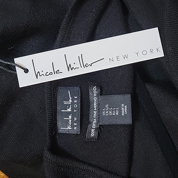 Nicole Miller NY Merino Wool Open Back Sweater, Large, Black, NWT - Picture 7 of 8